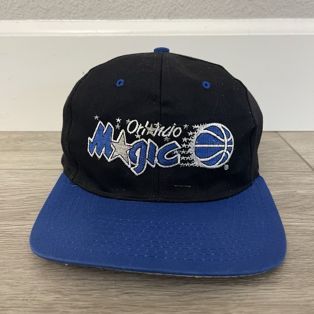 Vintage Orlando Magic Hat Cap Snap Back Black Blue NBA Basketball Logo Mens 90s